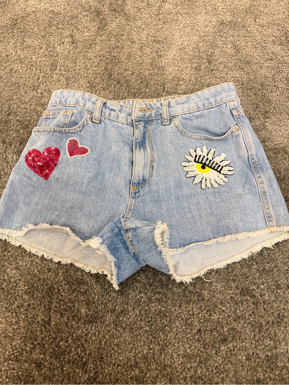 Chiara Ferragni Light Blue Denim Shorts with Heart & Daisy Patches
